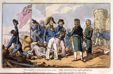 De trotse commandant kwam nu ... uit The Adventures of a Post Captain, door een Marineofficier, gepubliceerd 1820